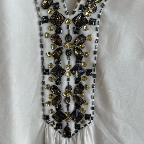 Tadashi Shoji Rhinestone Beaded Embellished 3/4 Sleeve Top in Cream/Ivory 8 - Picture 6 of 7